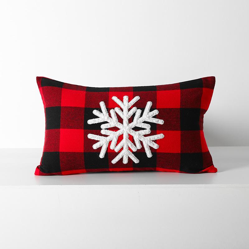 Christmas Red and Black Plaid Embroidered Pillow Cushion Cushion Cover Christmas Style Bedroom Living Room Pillow Without Core