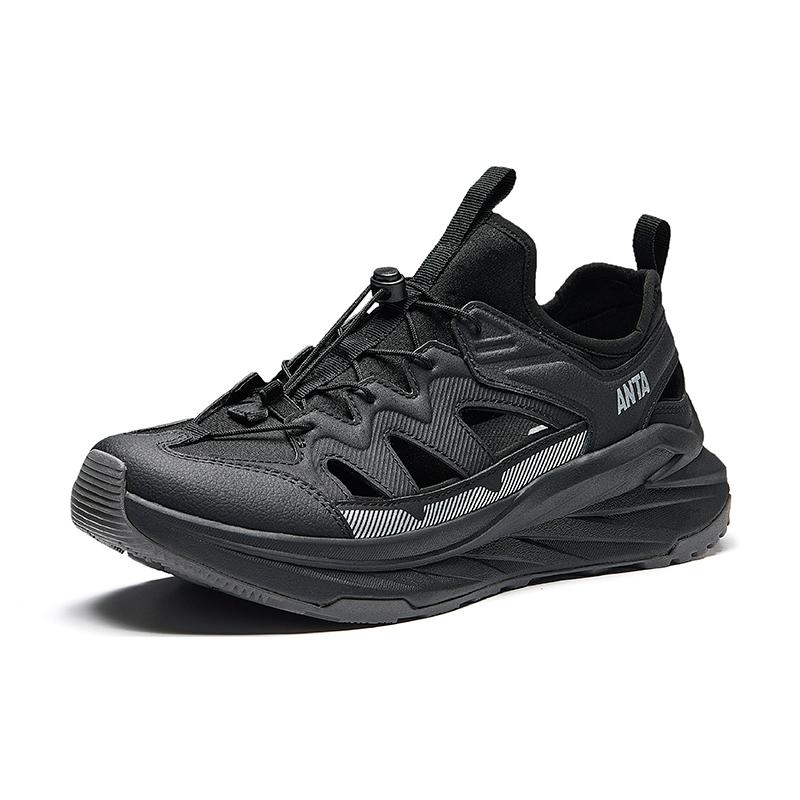 ANTA Men's TanJie Breathable Hollow Out Outdoor Hiking Sandals All Black 912528504-2