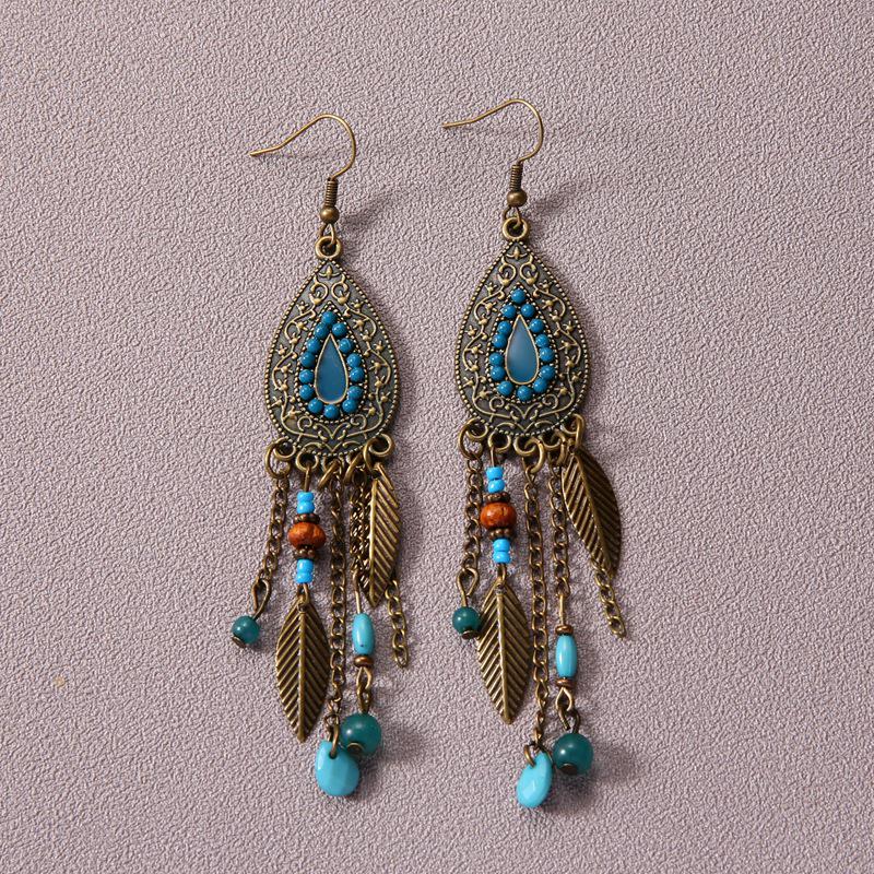 

Богемные серьги с кисточками из бирюзы - Этнический ретро тибетский подвесной стиль