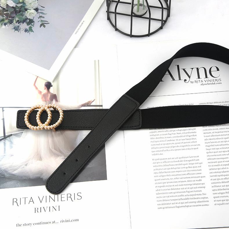 Retro Elastischer Perlen-Strass-Doppel-Rundschnallen-Taillengürtel Mit Rock Dekorativem Korsett Elastischer Gürtel