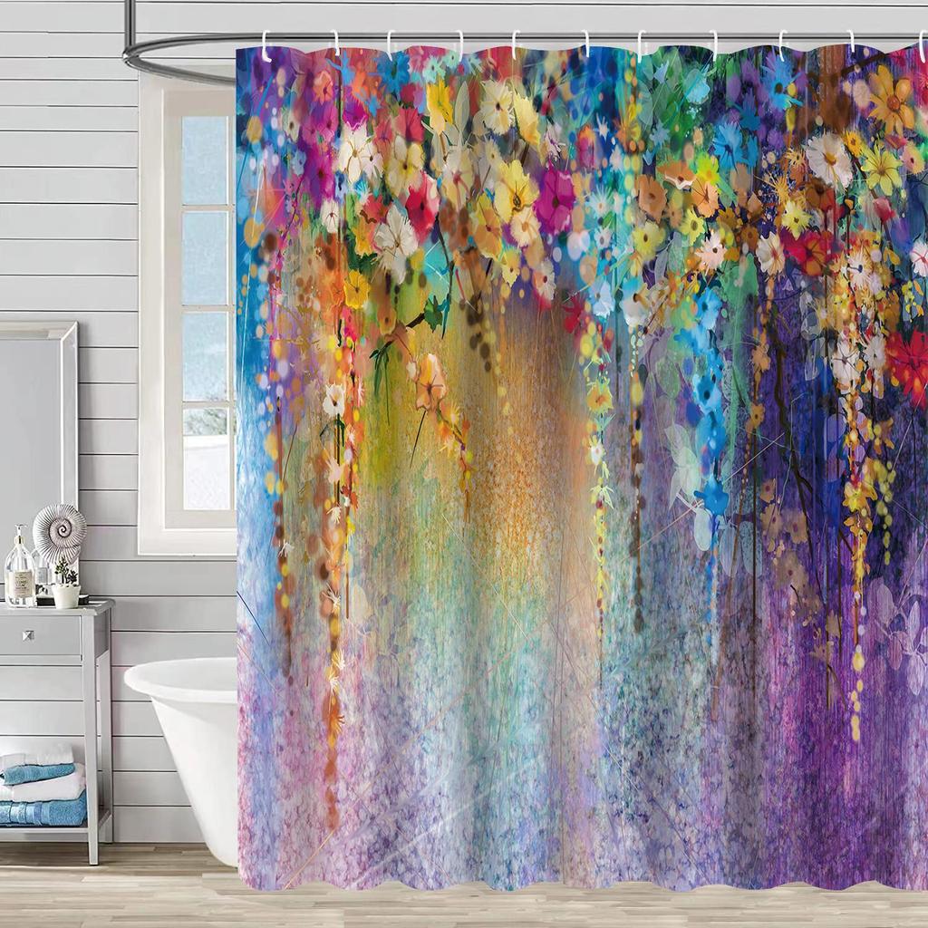 Shower Curtain Waterproof And Mildew-Proof 3D Digital Printing Plant Stone Printing Shower Bathroom Partition