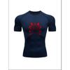 Men'S Demon Print Compression T-Shirt, Quick Dry Short Sleeve Gym Workout Tee, Gothic Tribal Pattern Athletic Fitness Training Top