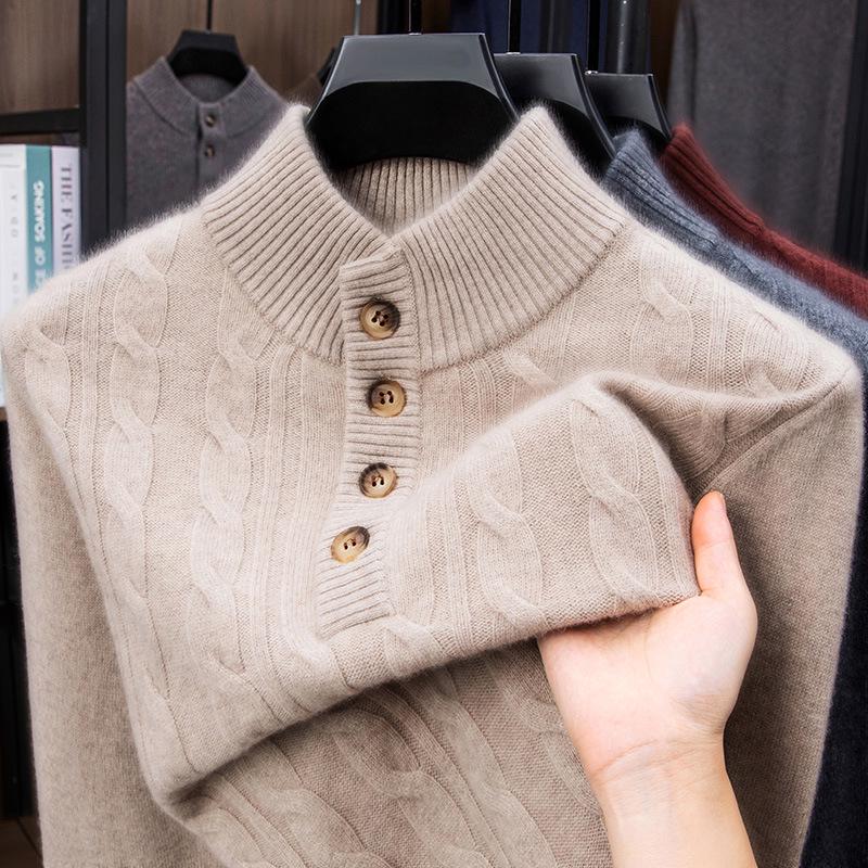 Men s 2025 Winter Cashmere Wool Stand-up Collar Button-up Sweater - Fashionable, Casual, Loose Fit XXL