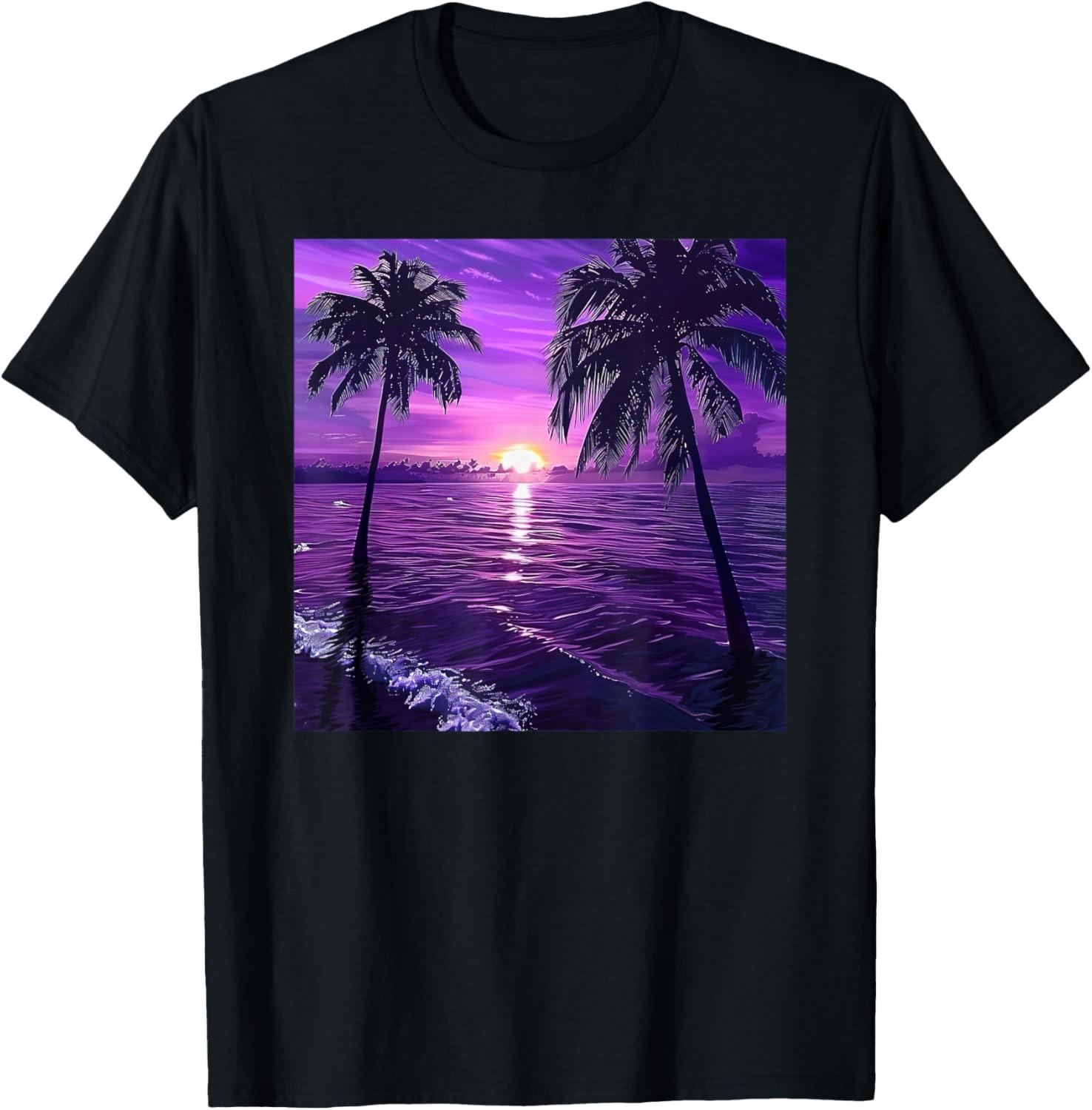 

Palm Tree Ocean Sea Tropical Sunset Purple T-Shirt 5XL різнокольоровий