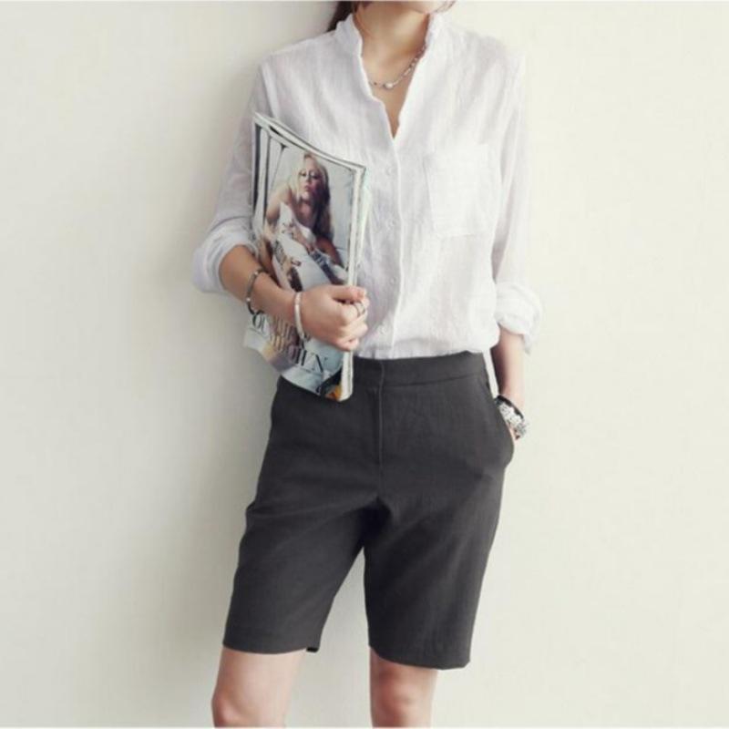 Dámská Nová Dámská Móda Ležérní Bavlněná a Lněná Košile, Dámské Dlouhé Rukávy, Volná