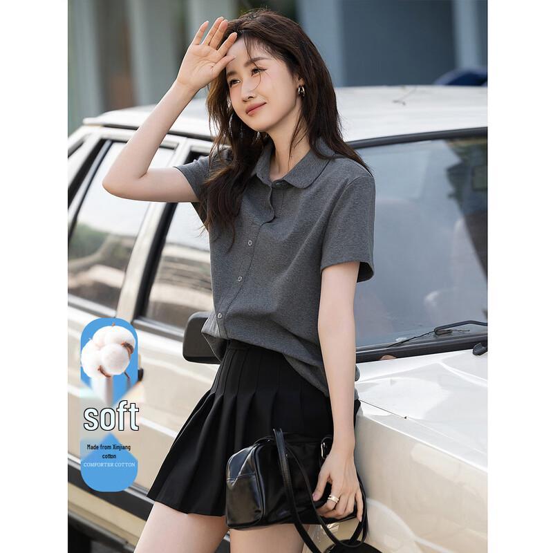 

Deamana Women s Sweet Peter Pan Collar Cotton Blend T-Shirt L