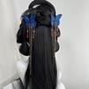 Chinese Style Embroidered Blue Butterfly Hairpin Pearl Tassel Hair Accessory Hanfu Hairpin Headwear Decoration