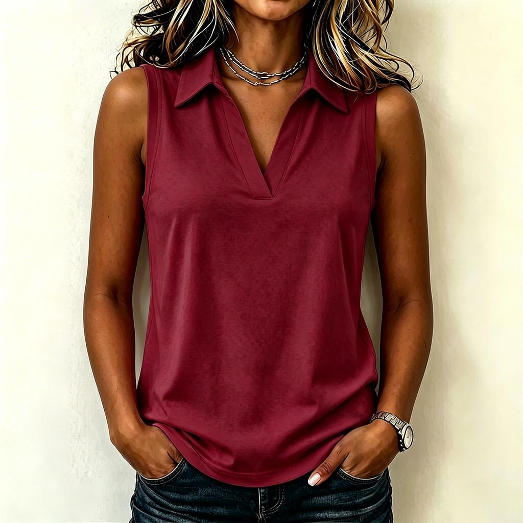 Sleeveless Polo Shirt for Women V Neck Collar Casual Tank Top Soft Fabric Summer Blouse Lightweight Breathable Fit