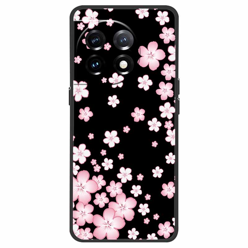 For OnePlus 11 5G Case One Plus 11R Flower Marble Black Bumper Soft TPU Silicone Cover for OnePlus 11 / 11R 5G Phone Cases Capas
