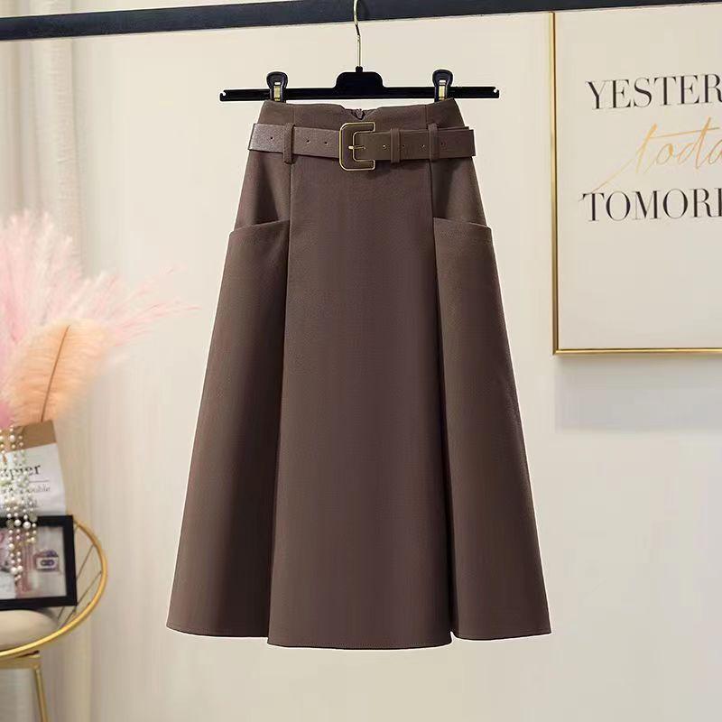 

Шерстяная юбка средней длины для женщин на осень и зиму, однотонная юбка А-силуэта XXL дубильная кора