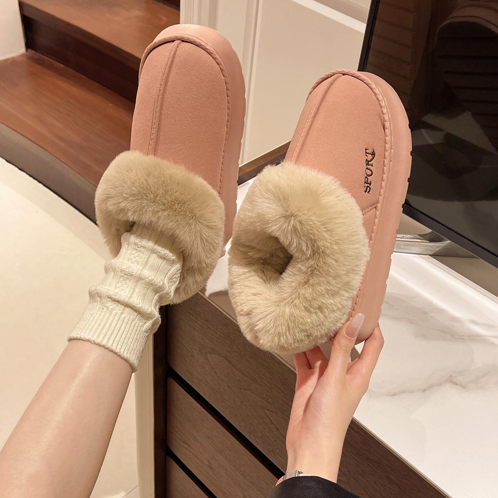 Large size new home cotton shoes winter velvet thickened warm thick sole non-slip fluffy outer wear cotton shoes snow boots