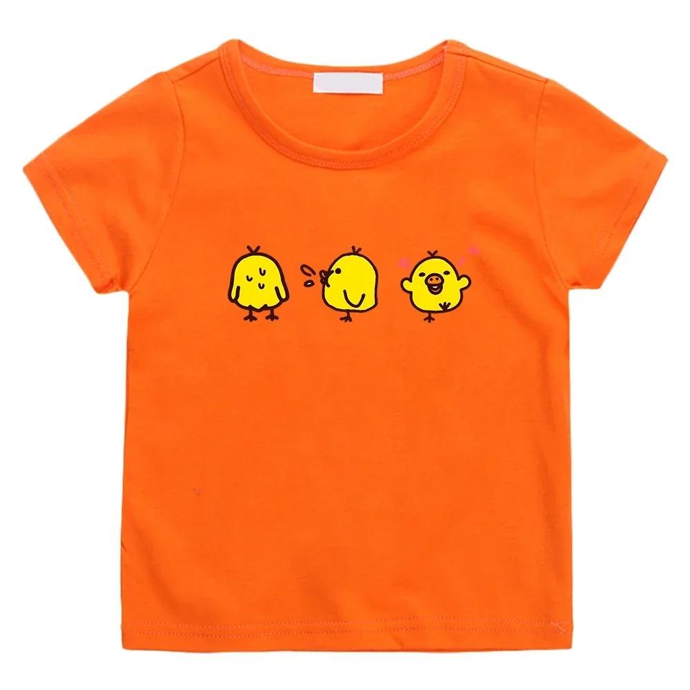 Cute Kiiroitori Yellow Chick Printing T-shirt 100% Cotton Summer Casual Tee-shirt for Boys/Girls Children Comfortable Tshirts