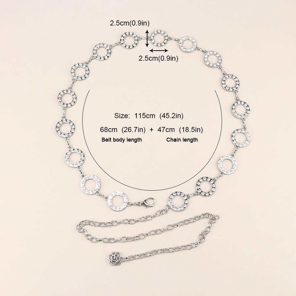 Waist Chain Women'S High Sense Women'S Retro Silver Diamond Circle Summer Skirt Metal Chain Belt