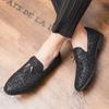 Tendance Nouveaux Mocassins à Enfiler à Paillettes et Sequins pour Homme Chaussures Décontractées en Cuir Verni à Bout Pointu Robe de Mariage Chaussures de Bal