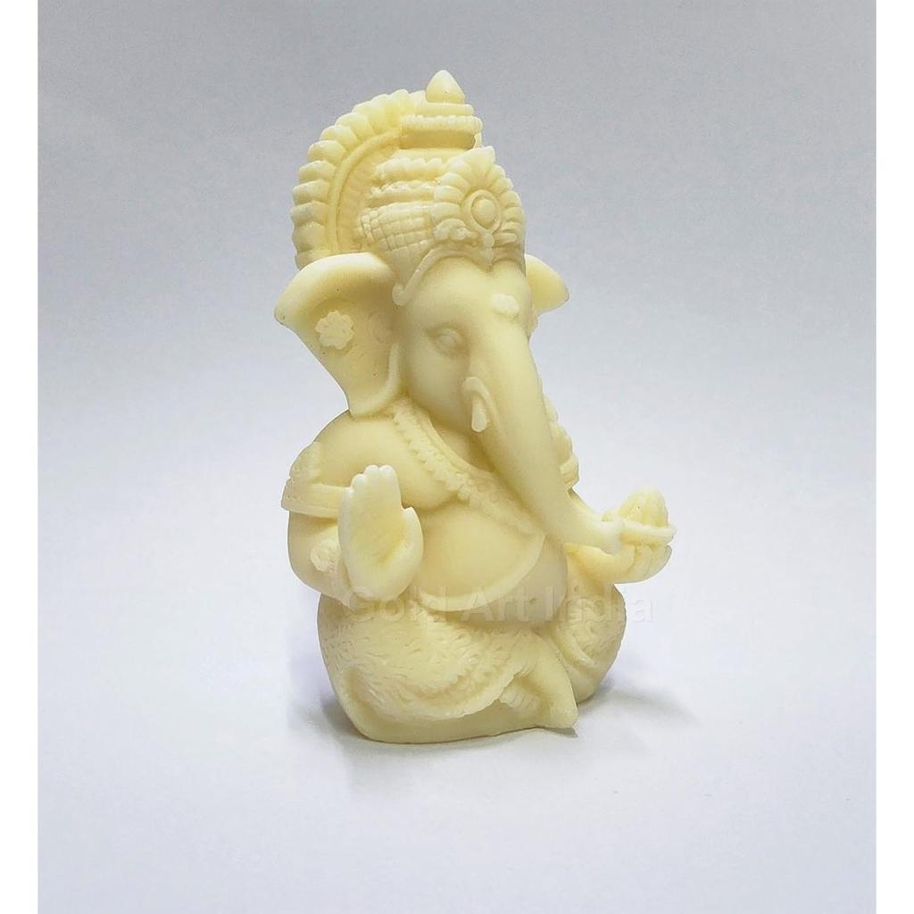 3D Ivory Ganesh Idol for Car Dashboard Small Ganesha Murti Ganpati Idol for Home Decor Puja Lord Ganesh Statue Gift