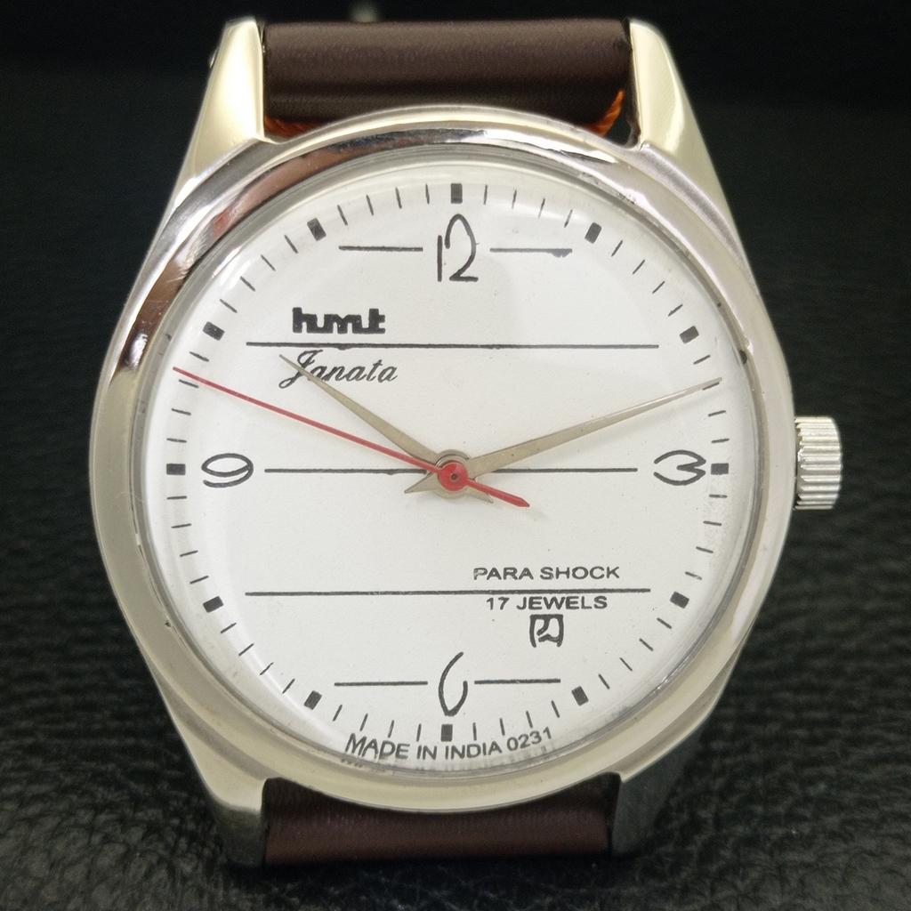 VINTAGE HMT JANATA HAND-WINDING INDIAN MENS WHITE COLOR DIAL WATCH a700052-5 R201-a700052