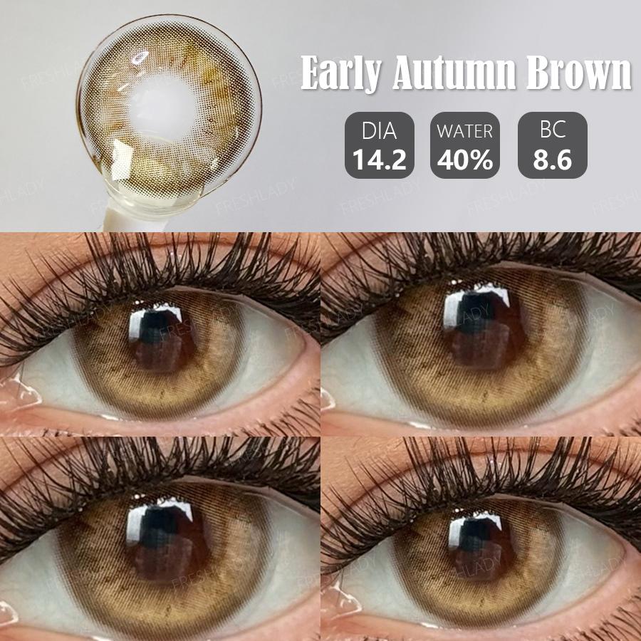 FreshLady 1 Pair 2pcs 14.20mm Yearly Disposable 40% Water Brown and Gray Colored Contact Lenses Daily&Makeup Use