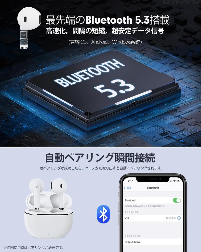 [2025 Upgraded Version] AOKIMI V12 Wireless Earbuds, Compact and Lightweight, Bluetooth Hi-Fi, Up to 36 Hours of Playtime, Cordless, ENC Noise Cancell