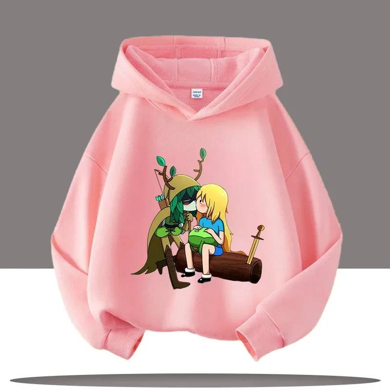 2025 Nová mikina Adventure Time pro děti s potiskem postaviček z kresleného seriálu Dětské sportovní oblečení pro dívky Ležérní top Podzimní/Zimní oblečení