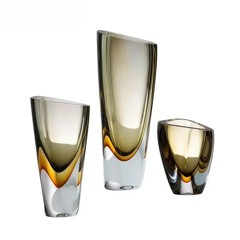 Minimalism Amber Color Glass Vase Hydroponics Flower Pots Desk Decoration Flower Arrangement Floral Vases Modern Home Decor