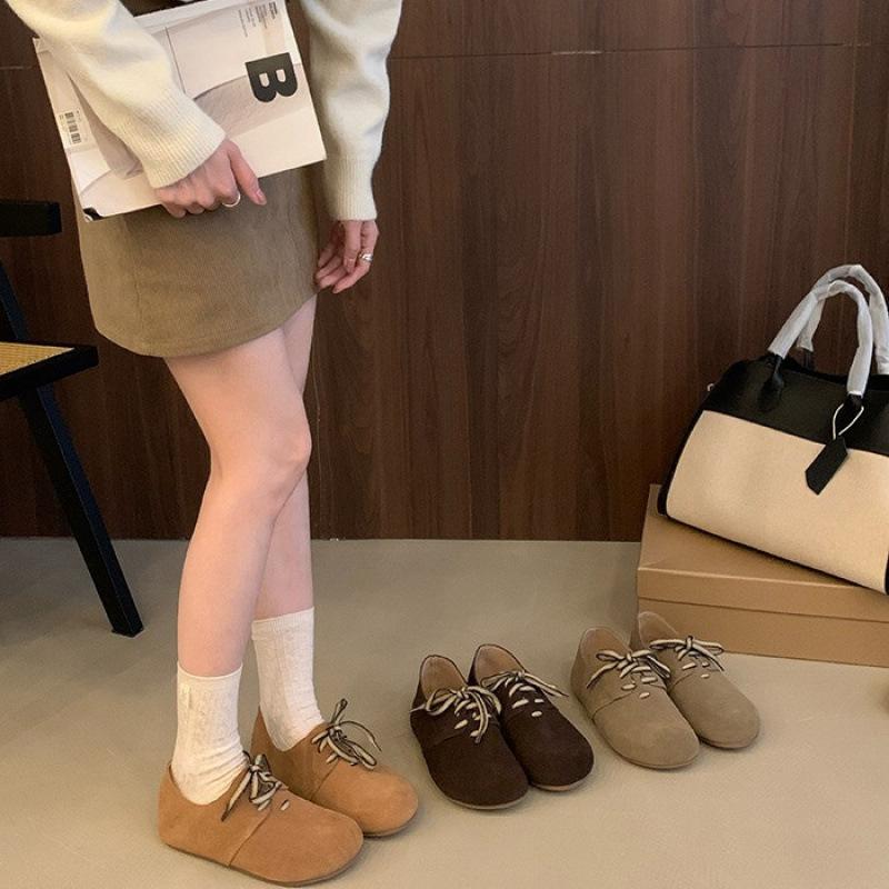 Flat-bottomed Mori Women's Style Women's Autumn New Leather Round Head Straps Single Shoes Soft-soled Shoes