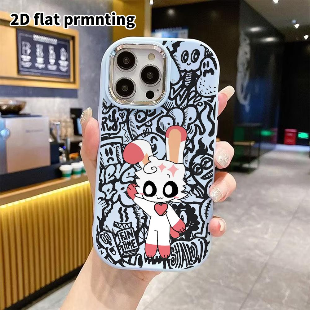 Phone Case: 2D Flat Design Suitable for iPhone 18 17 16 15 14 13 Pro Protective Case, Couple Style, Pink and White Love Heart Rabbit, Christmas and Ha