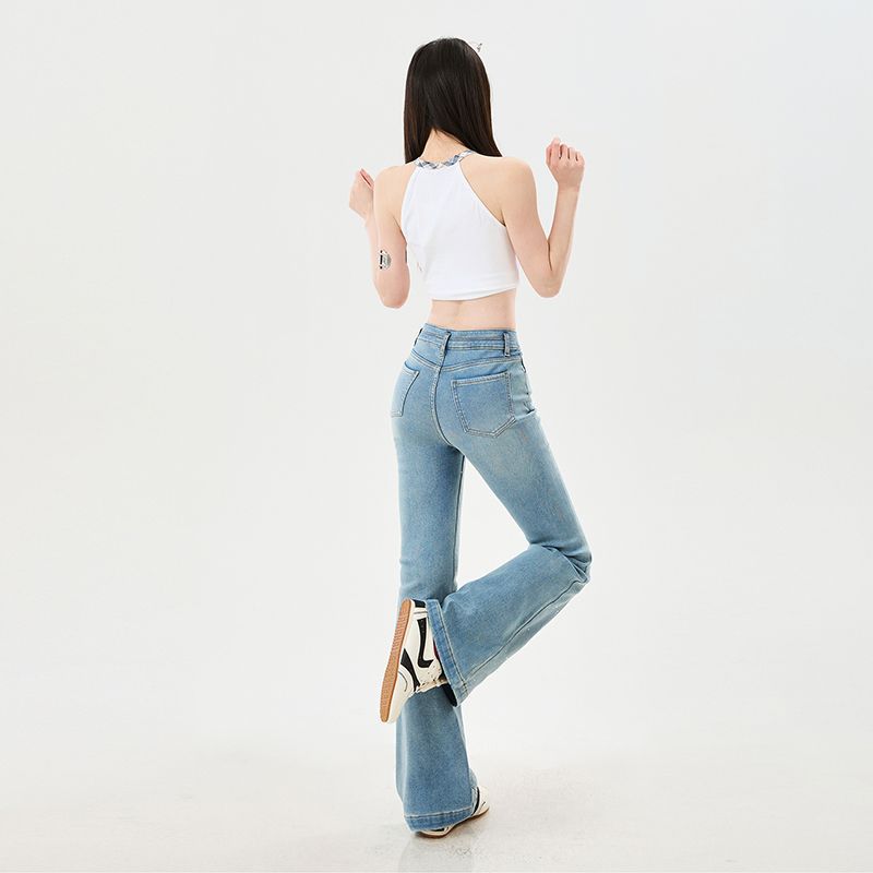 Early Spring Shiny Full Star Rhinestone High Waist Slim Horse Hoof Micro Flare Denim Pants For Women Casual Pants Oversize Denim Trousers