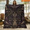 1pc 2D Flat Printing Spring & Summer New Arrival Dark Golden Purple Vintage European Baroque Scroll Pattern Digital Print Blanket, Throw Blanket, Soft