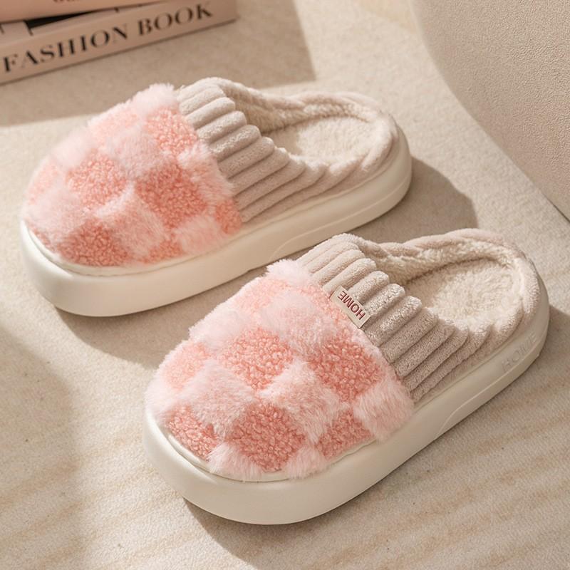 Silent non-slip cotton slippers women's autumn and winter new indoor home warmth plush confinement cotton mop men