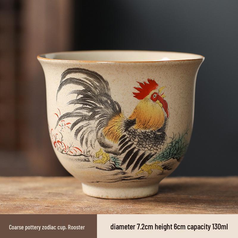 Hand-Painted Zodiac Tea Tasting Cup Set - Retro Style Chinese Handmade Master Cups