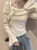 Women's Flare Sleeve One-Shoulder Knit Top with 3D Flower - Slimming & Flattering Autumn/Winter Sweater
