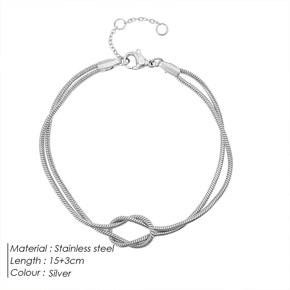 eManco Gold & Silver Stainless Steel Art Deco Knot Slim Snake Chain Bracelet Couple Social Art Jewelry