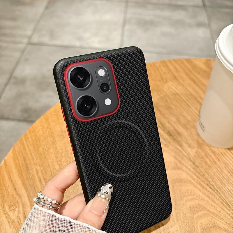 For OPPO Reno 14 14 Pro 5G Case  Magnetic Soft TPU+Nylon Woven Leather Back Anti-Fingerprint Cover for Oppo Reno14