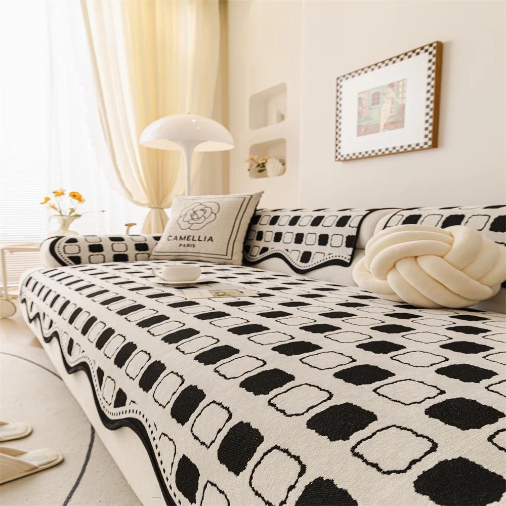 

Vintage High-end Straight Sofa Cushion Autumn and Winter Plush Leather Sofa Special Cushion Fixed Anti-slip Cover Cover Cloth 70x70cm