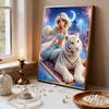 Jasmine Serie Perlmutt-Effekt Rahmenlose Kunst | Mondbeschienenes Schloss & Weißer Tiger Feuerwerk Exotische Atmosphärische Wandkunst für Zeitgenössische Wohnkultur