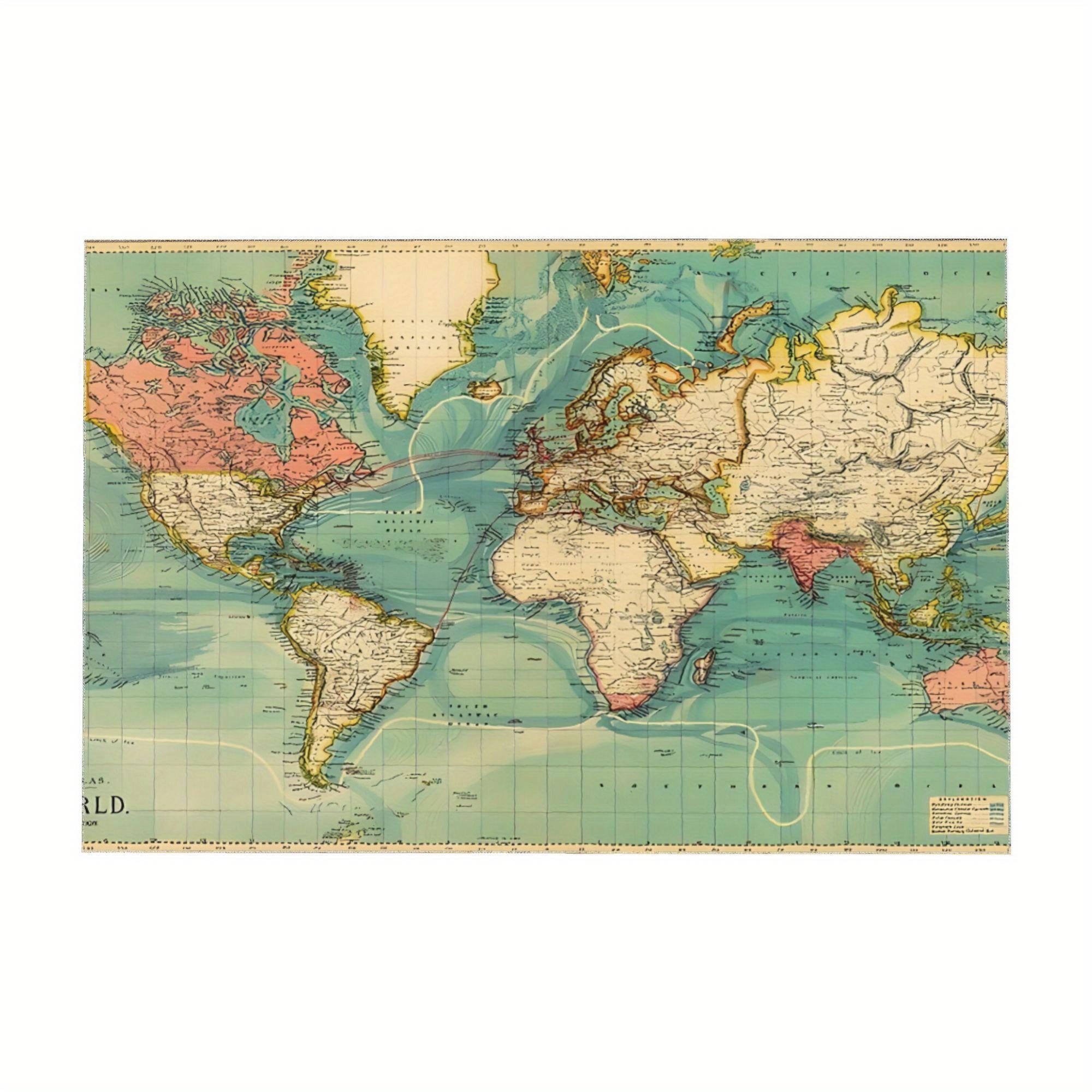 

Vikama American Retro Waterproof Oil-Proof Tablecloth Literary World Map Restaurant Study Coffee Shop Versatile Ins Style Decor 90X140CM(3X4.6FT