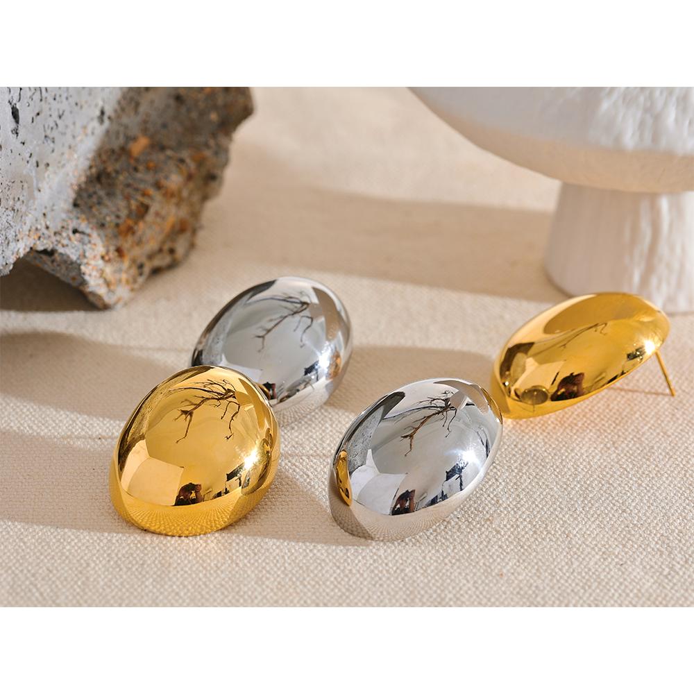 Eetit Irregular Round Smooth Stainless Steel Metal Trendy Stud Earrings Rust Proof Texture Simple Statement Daily Jewelry Office