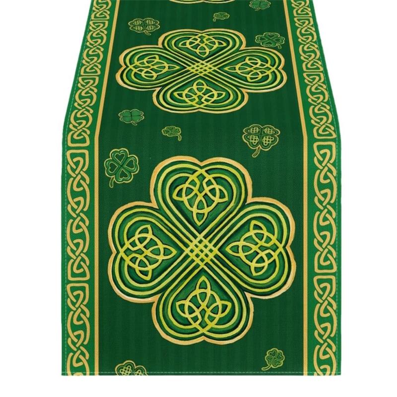 

Зелена тематична доріжка на стіл для сезонних вечірок, акцент для обіднього столу з мотивами листя 1