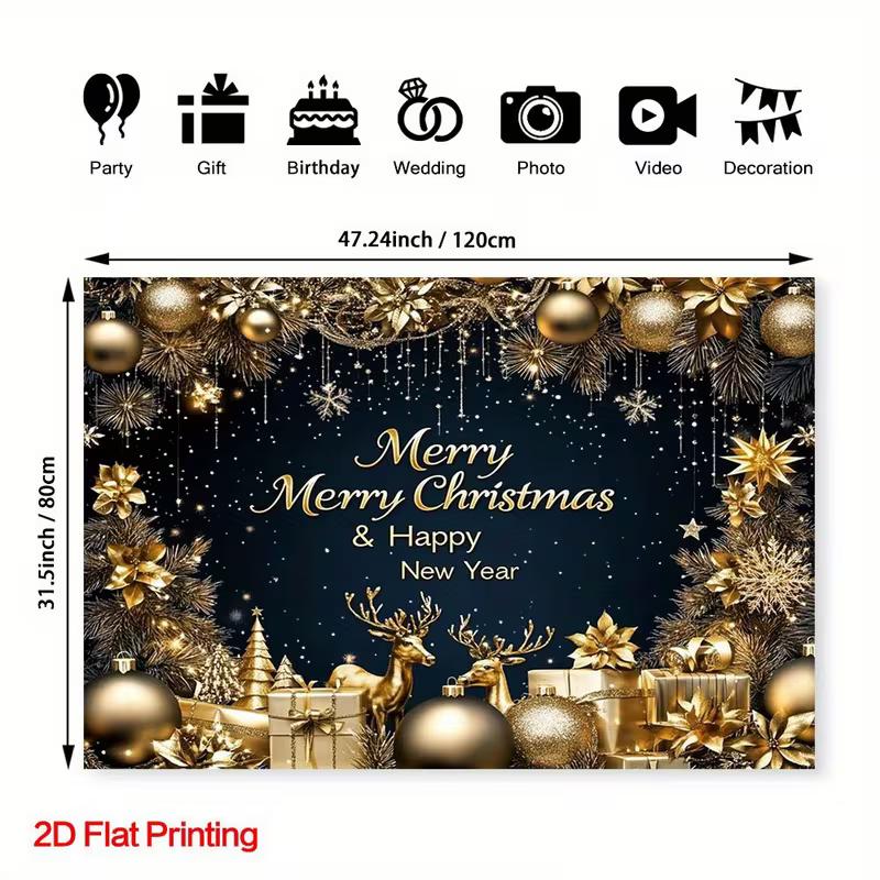 2D Black Gold Merry Christmas Photography Background Cloth for Party 47.2x31.5inch/120*80cm