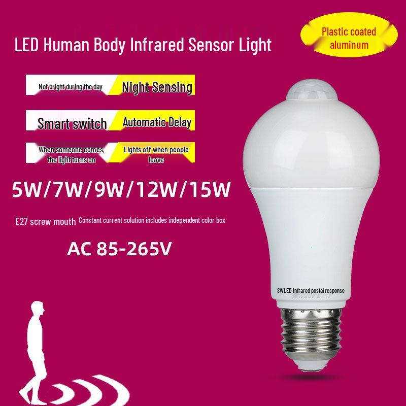 "E27 LED Infrared Motion-Sensor Sound & Light Control Bulb for Corridors"