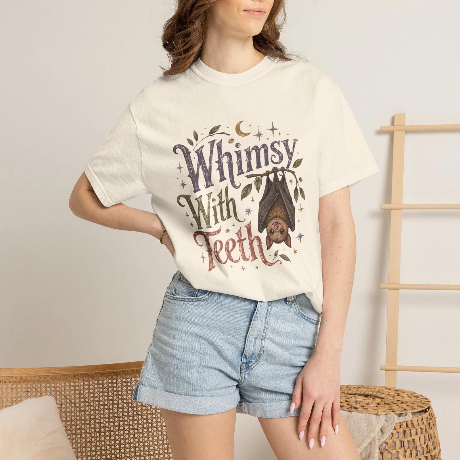 Whimsy With Teeth bat Illustration T-T-Shirt | cute spooky tee M