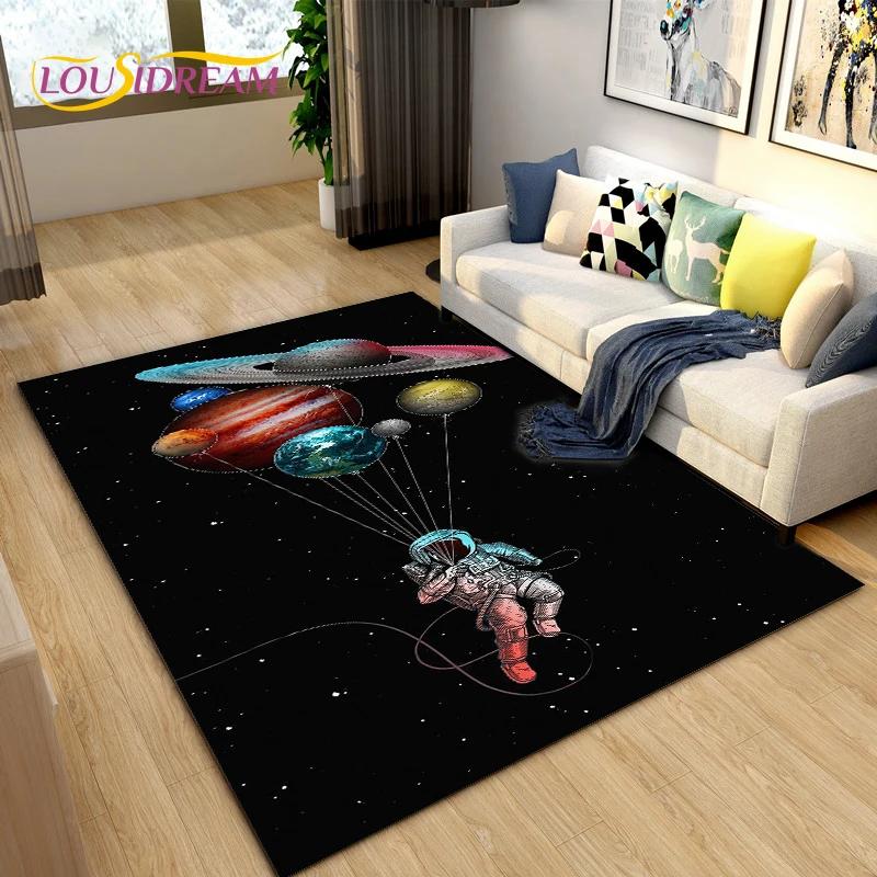 Cartoon Universe Starry Sky Planet Area Rug,Carpet Rug for Living Room Children's Bedroom,Kids Play Game Floor Mat,Anti-slip Mat