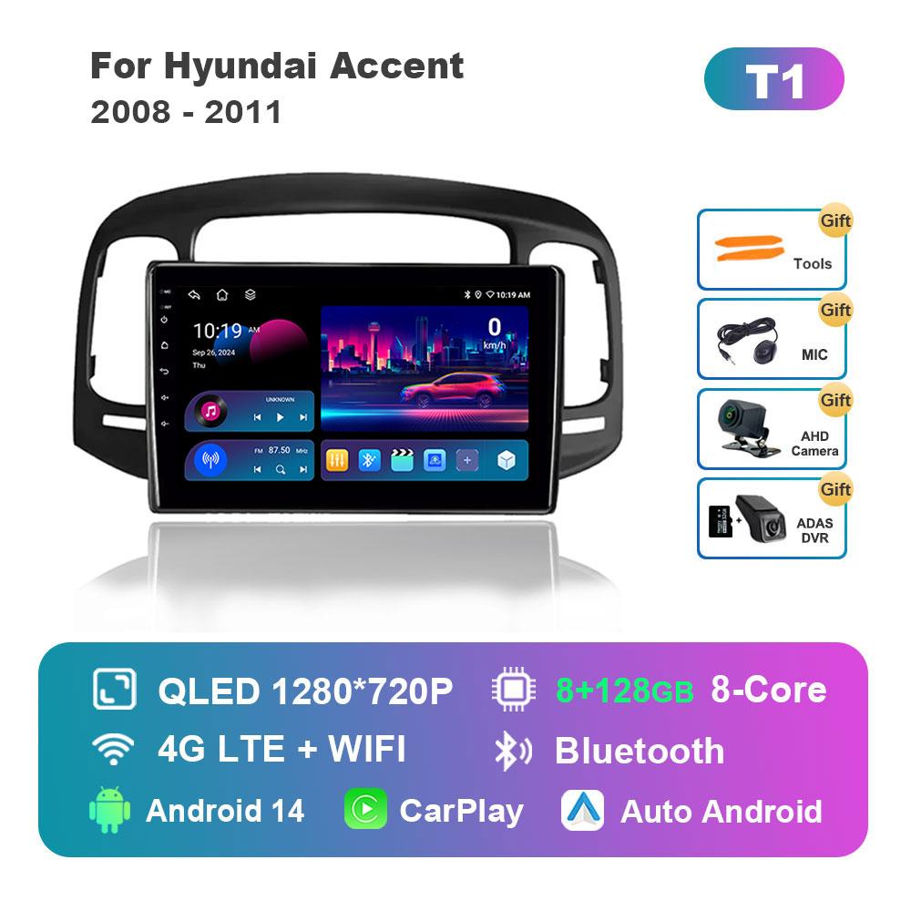 Car Radio Multimedia Player for Hyundai Accent 2008 - 2011 Android 14 System GPS Navigation HD Screen  WiFi Bluetooth Head Unit