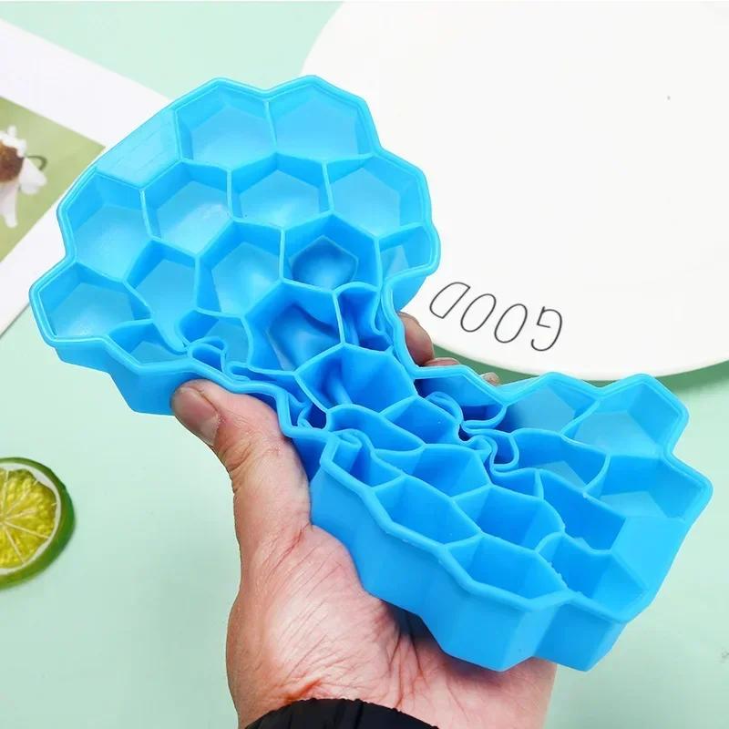 37 Grid Honeycomb Silicone Ice Cube Mold Large-capacity Ice Tray Mold Reusable Food Grade Ice Maker with Lids Popsicle Mould