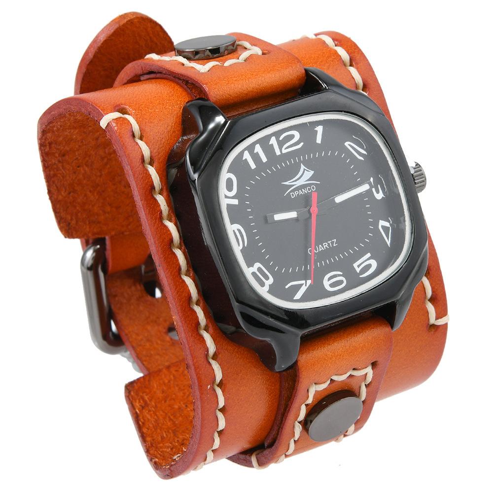 European and American Hot-selling Accessories, New Hand-stitched Retro Cowhide Watch Bracelet, Men's Trend Wide Leather Quartz Watch