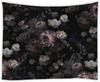 Black Floral Tapestry Retro Flower Bloosom Rustic Rose Watercolor Peony Vintage Boho Gothic Spring Plant Leaves Home Decor Wall
