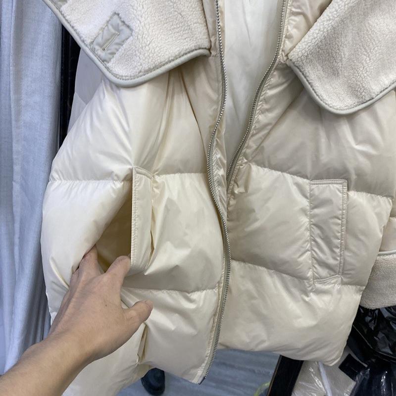 Winter Herbst Mode Frauen Lose Gepolsterte Zipper Einfarbig Jacke Mit Kapuze Kragen Alle Spiel Warme Weiße Ente Unten Mantel