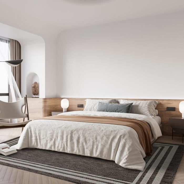 Tapis salon aspect jute motif cadre beige 195x275