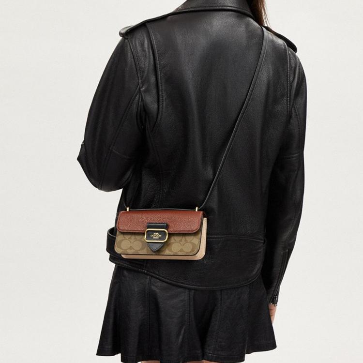 Coach Morgan Rindsleder mit Kunstleder Umhängetasche, Crossbody-Tasche Klein Damen Khaki Rotbraun Schwarz