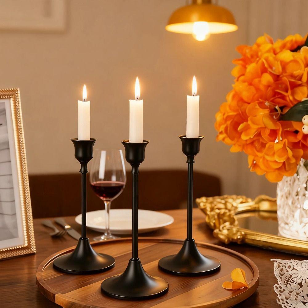 3Pcs Exquisite Metal Romantic Candle Stand Gold Plated Tabletop Candle Holder Hotel Decor